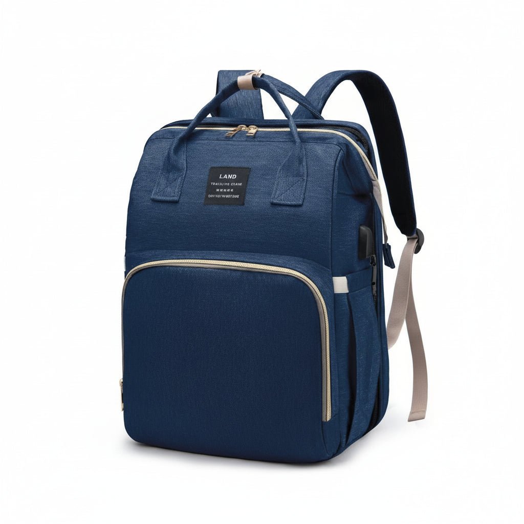 Sac à langer Kalinatur bleu foncé grande capacité avec poches avant.