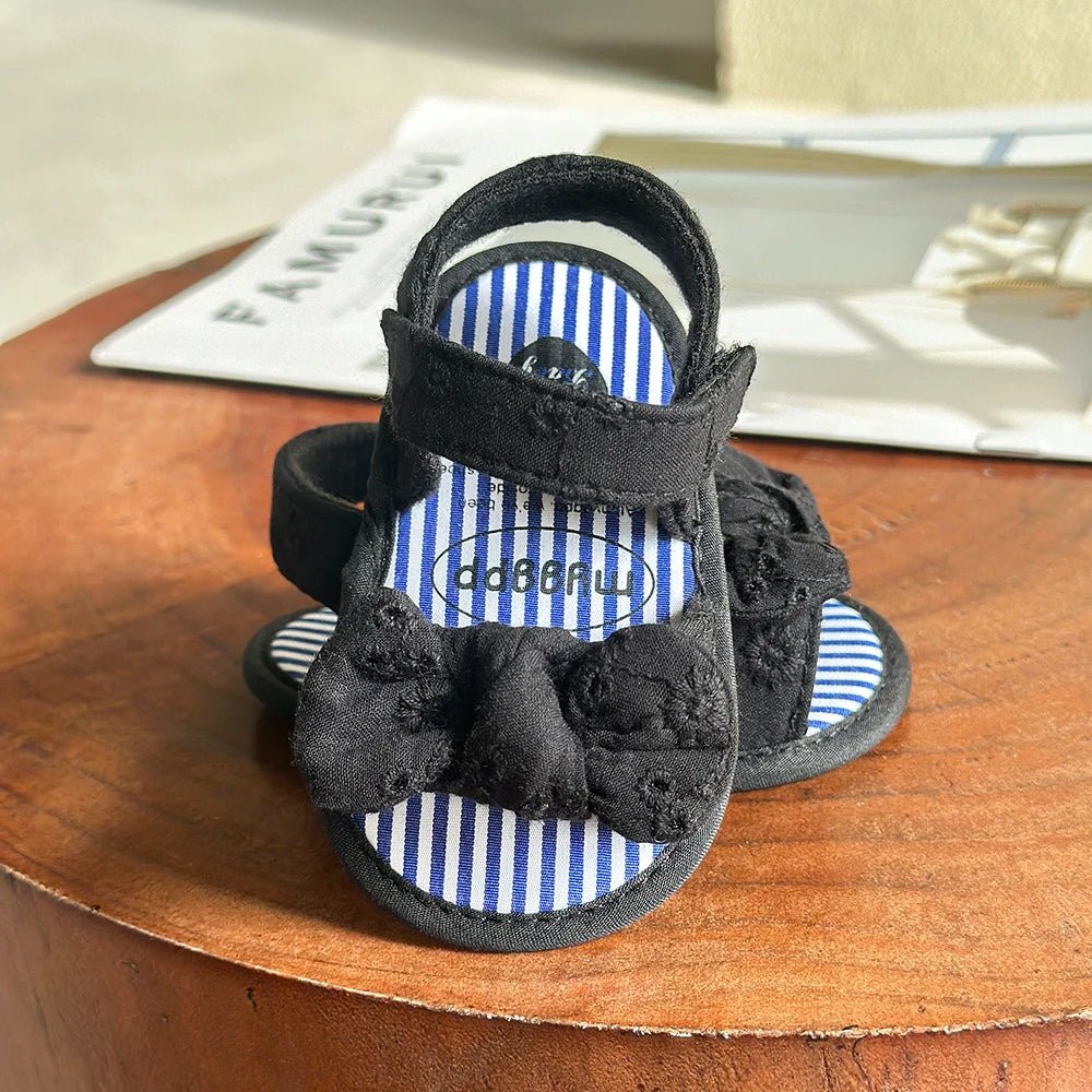 sandales bébé fille noires avec nœud semelle souple antidérapante premiers pas
