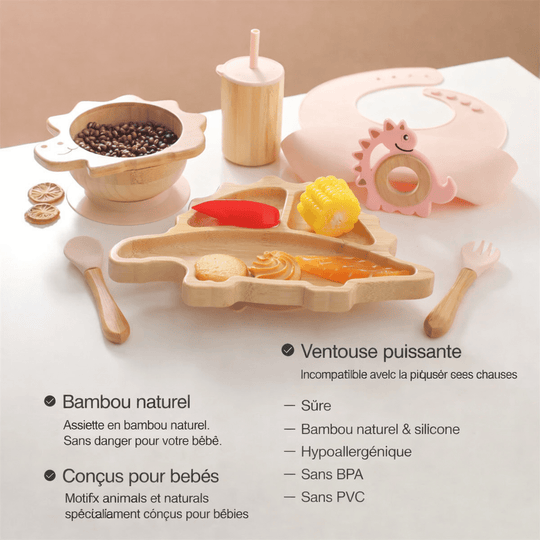 Set Repas Bébé Dinosaure en Silicone et Bambou Kalinatur