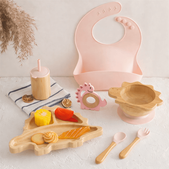Set Repas Bébé Dinosaure en Silicone et Bambou Kalinatur