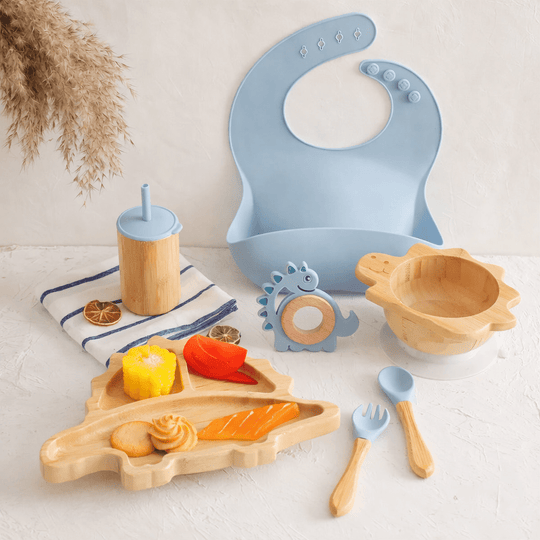 Set Repas Bébé Dinosaure en Silicone et Bambou Kalinatur