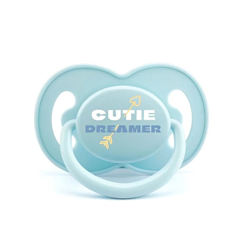 Tétine turquoise en silicone avec inscription Cutie Dreamer – Kalinatur.
