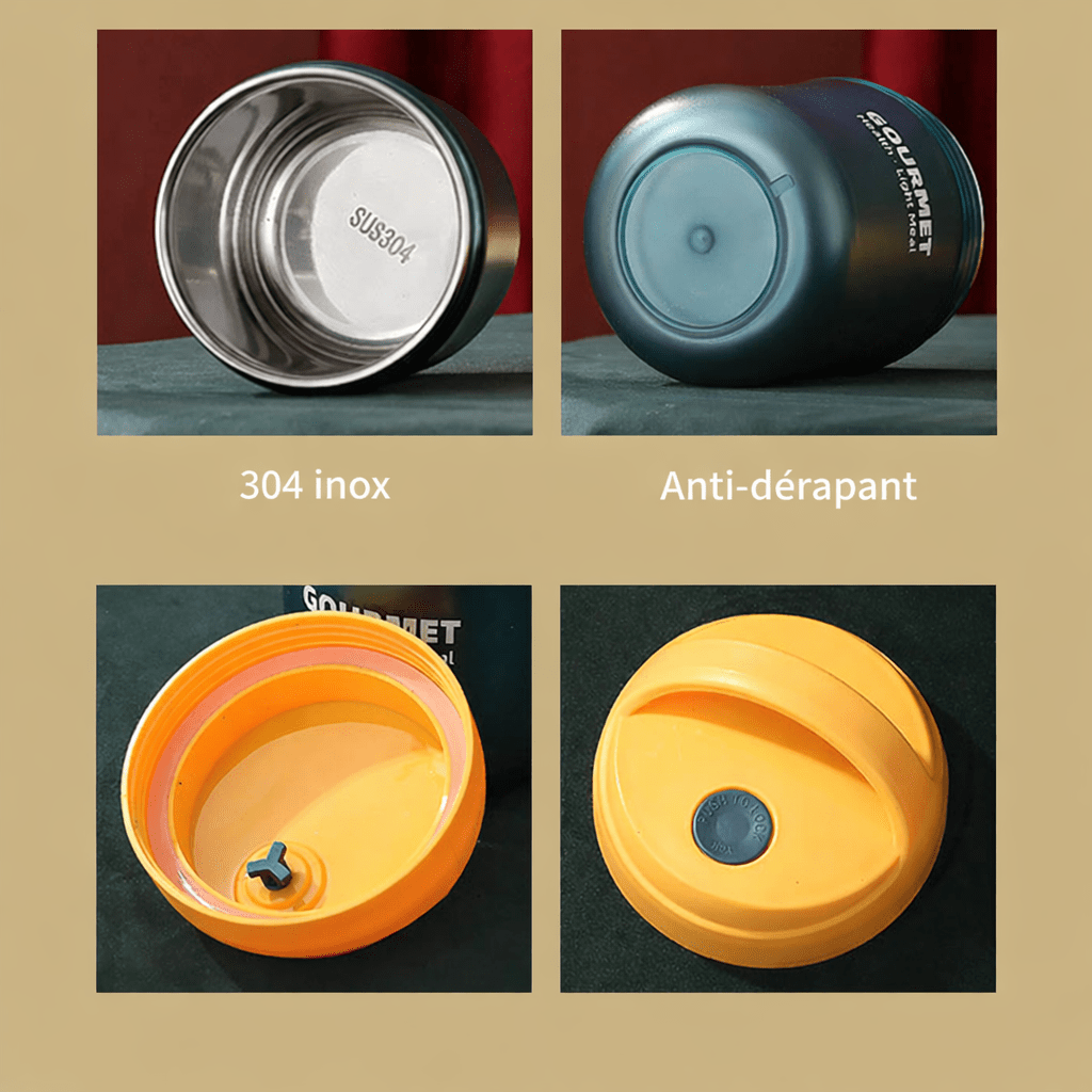 Détails du thermos alimentaire isotherme 500 ml avec intérieur en acier inoxydable 304, base antidérapante et couvercle hermétique