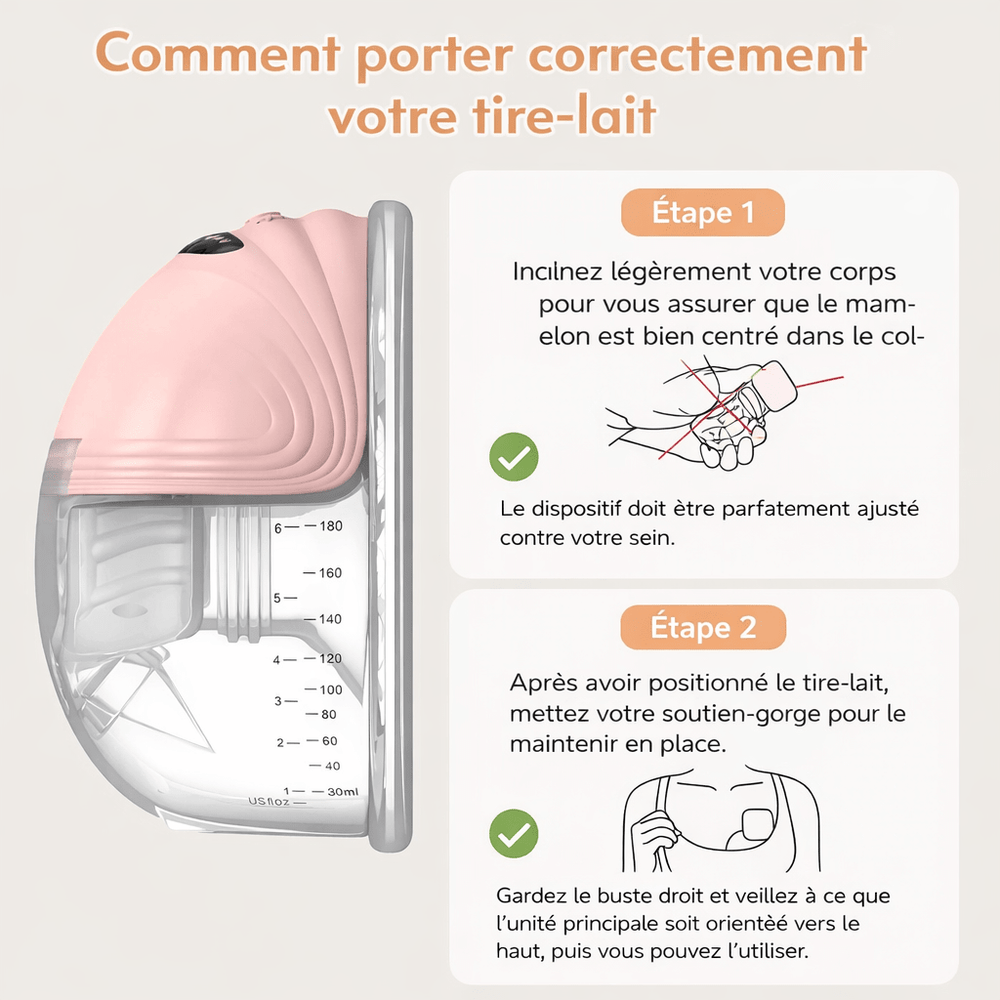 Guide en français pour bien positionner un tire-lait électrique mains libres, étapes simples pour une utilisation confortable et efficace
