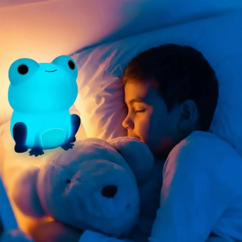Veilleuse bébé en forme de grenouille verte – lumière douce et apaisante pour rassurer les enfants avant le sommeil – produit Kalinatur™