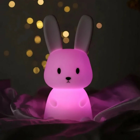 Veilleuse bébé en forme de lapin rose – lumière LED multicolore apaisante pour rassurer les enfants la nuit – produit Kalinatur™