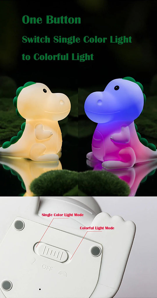Veilleuse Dinosaure Bébé Kalinatur™ | Lampe de Nuit Silicone Douce, Rechargeable USB, Multicolore & Sans Onde