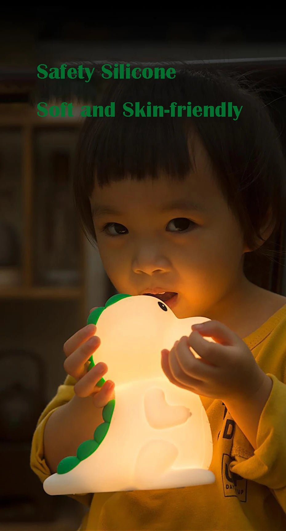 Veilleuse Dinosaure Bébé Kalinatur™ | Lampe de Nuit Silicone Douce, Rechargeable USB, Multicolore & Sans Onde