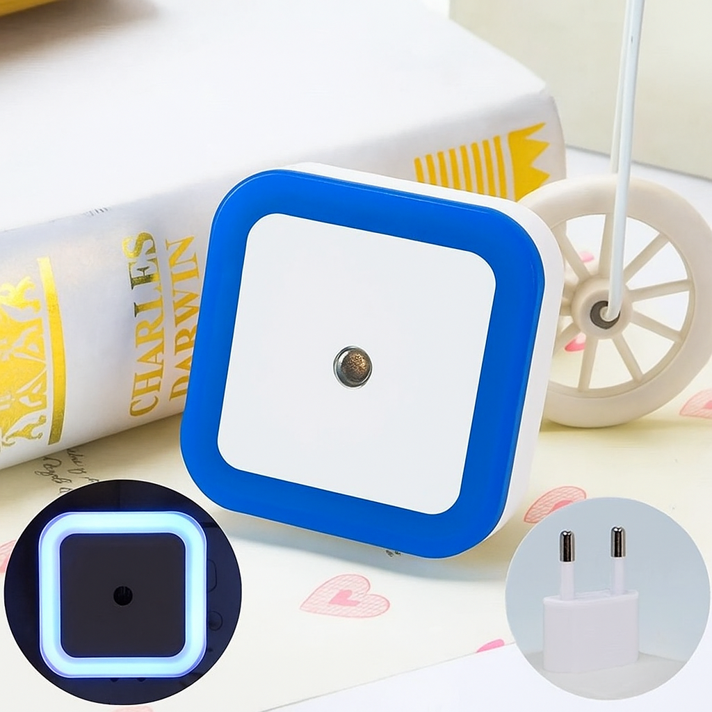 Veilleuse murale LED bleue avec capteur crépusculaire et prise européenne – lumière automatique douce pour chambre bébé – Kalinatur™