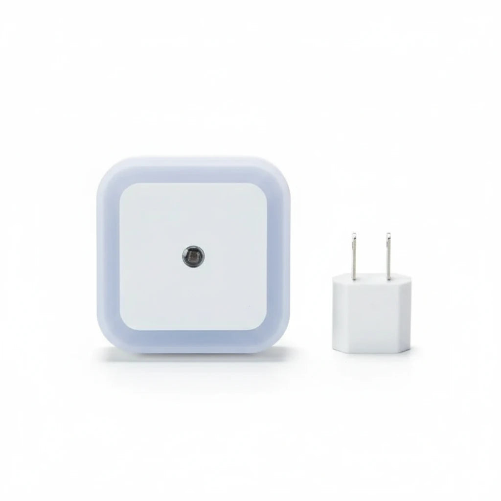 Veilleuse murale LED carrée blanche avec capteur de luminosité – branchement mural économique et automatique – éclairage doux pour chambre ou couloir – Kalinatur™